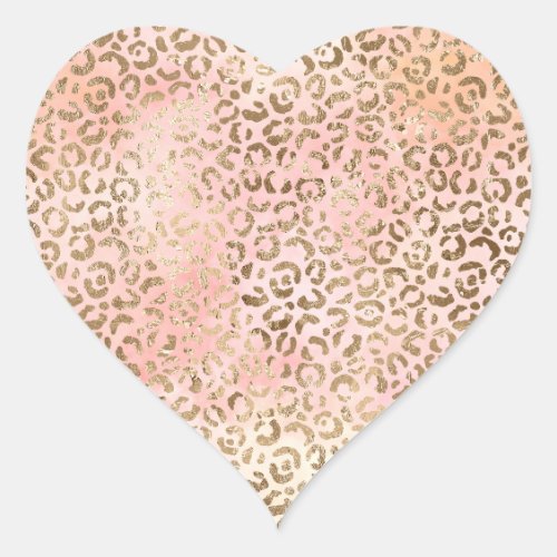 Girly Pink Blush Peach Gold Leopard Print        Heart Sticker