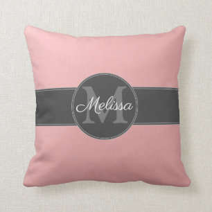 Girly pink blush rose gold monogram + name throw pillow