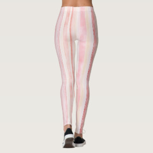 Girly Pink Blush White Stripes Leggings