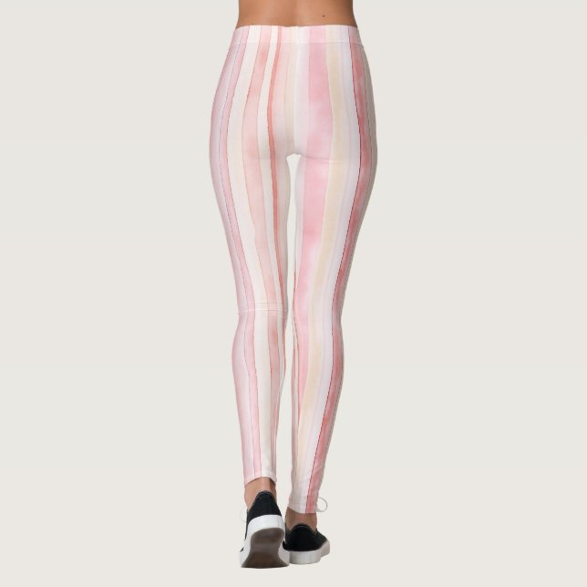Girly Pink Blush White Stripes Leggings (Back)