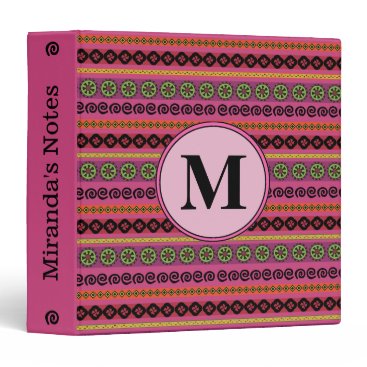 Girly Pink Boho Aztec Pattern Monogram Binder Girly Pink Boho Aztec Pattern Monogram Binder