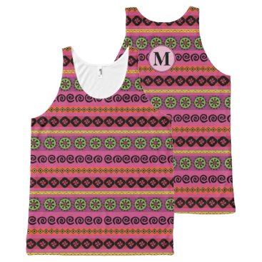 Girly Pink Boho Aztec Pattern Monogram on the Back All-Over-Print Tank Top Girly Pink Boho Aztec Pattern Monogram on the Back All-Over-Print Tank Top