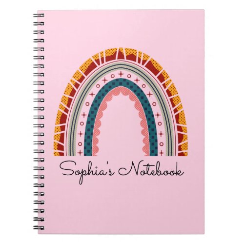 Girly Pink Boho Rainbow Back to School Composition Notebook