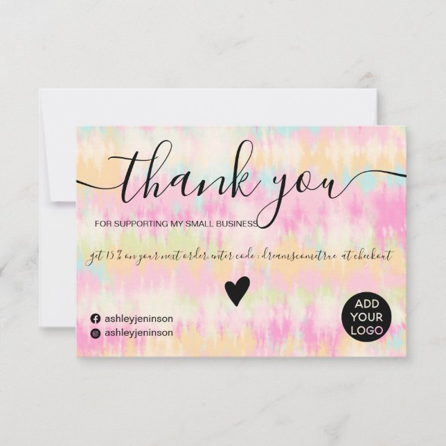 Girly pink boho tie dye cool order thank you card (Front)