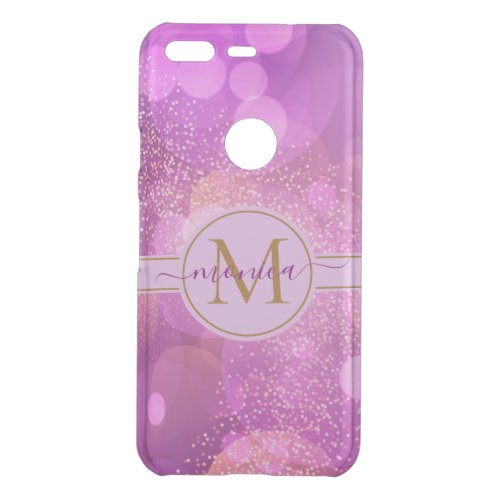 Girly Pink Bokeh Gold Glitter Monogram Name Uncommon Google Pixel Case