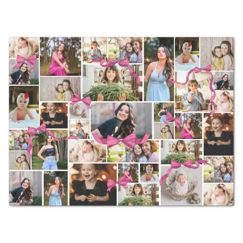 Girly Pink Bow 12 Repeated Photos In A Collage Tissue Paper
