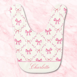 Girly Pink Bow Baby Bib