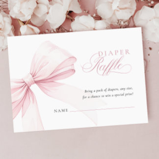 Girly Pink Bow Baby Shower Diaper Raffle Enclosure Card