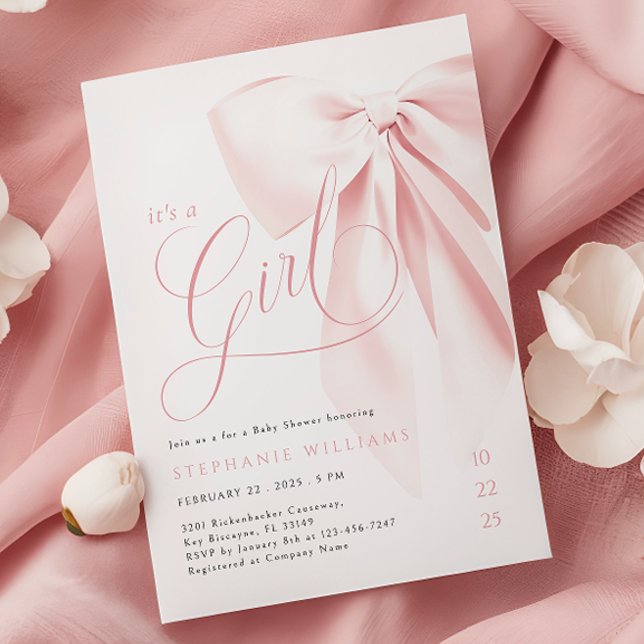 Girly Pink Bow Baby Shower Invitation (Creator Uploaded)