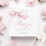 Girly Pink Bow Baby Shower Square Thank You Card<br><div class="desc">Girly Pink Bow Baby Shower Square Thank You Card</div>