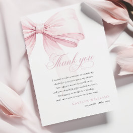 Girly Pink Bow Baby Shower Thank You Card