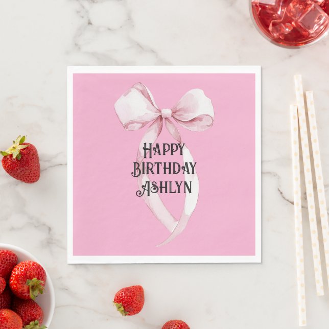 Girly Pink Bow Birthday Napkins (Insitu)
