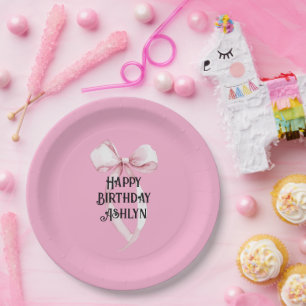 Girly Pink Bow Birthday Paper Plates
