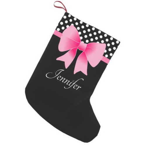 Girly Pink Bow Black And White Small Christmas Stocking