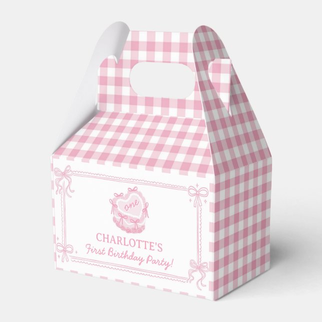 Girly Pink Bow Cake Birthday Favor Box (Front Side)