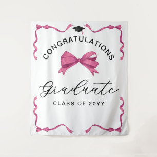 Girly Pink Bow Congrats Graduate Backdrop