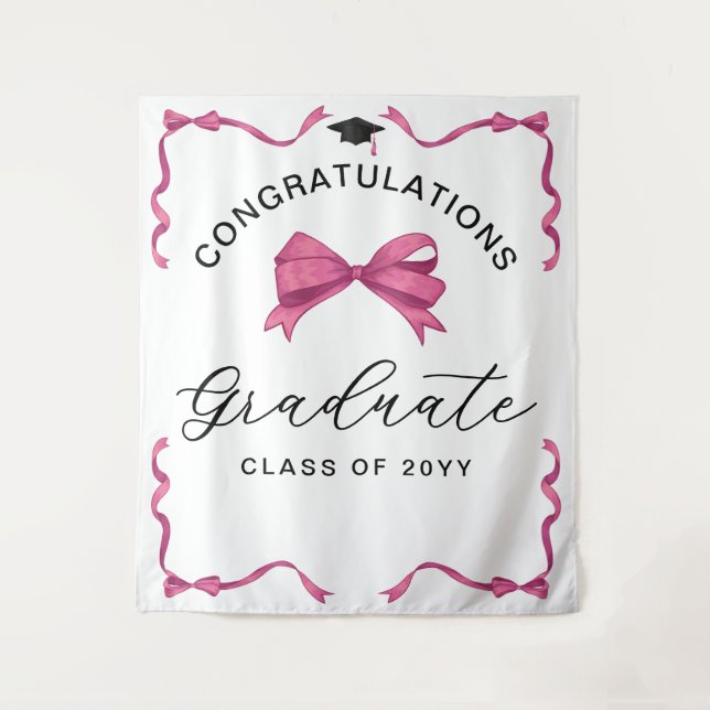 Girly Pink Bow Congrats Graduate Backdrop (Front)