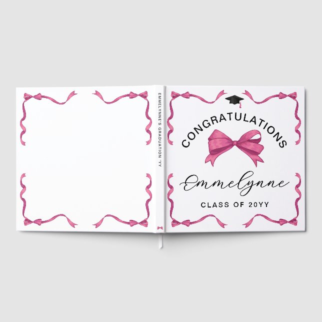 Girly Pink Bow Congratulations Graduate  Guest Book (Full)