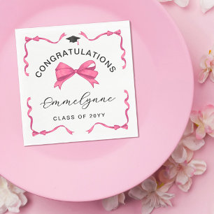 Girly Pink Bow Congratulations Graduate Napkins
