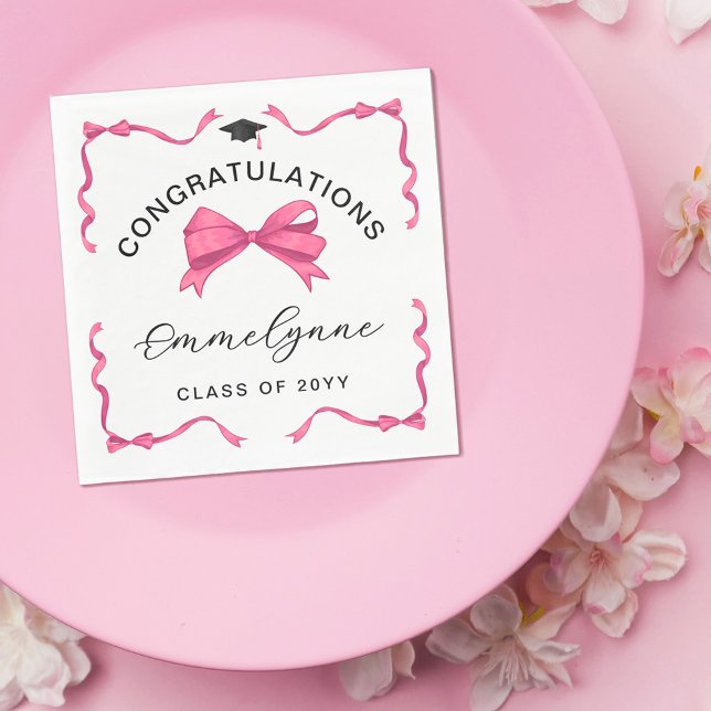 Girly Pink Bow Congratulations Graduate  Napkins (Creator Uploaded)