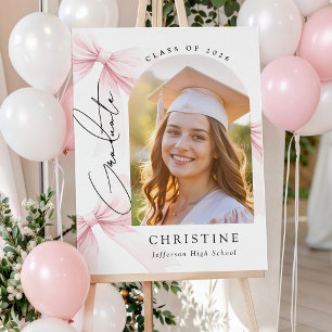 Girly Pink Bow Graduation Welcome Sign