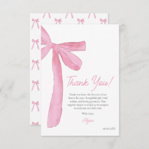Girly Pink Bow Hand drawn Coquette baby shower Thank You Card