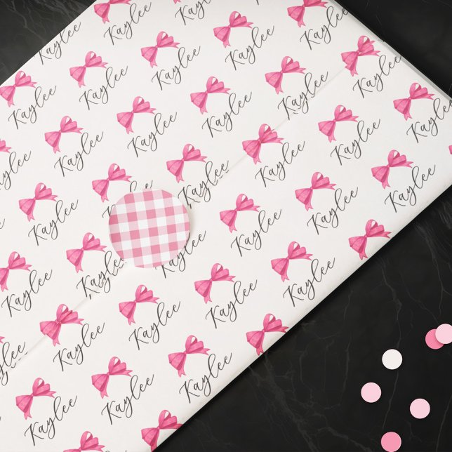 Girly Pink Bow Name in Script Pattern Tissue Paper (Creator Uploaded)