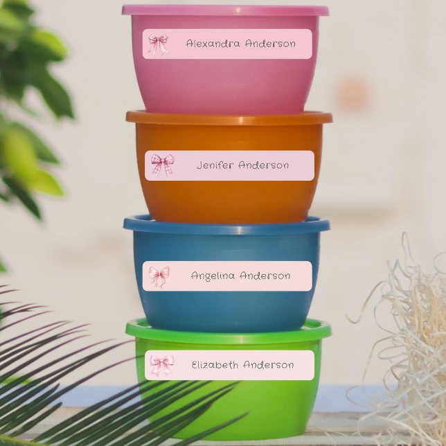 Girly Pink Bow Waterproof Name Labels (Girly Pink Bow Waterproof Name Labels)