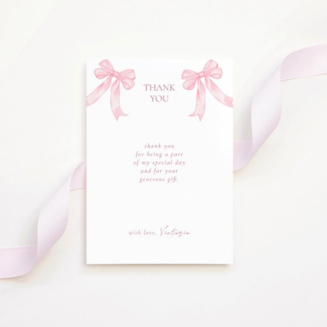 Girly Pink Bows Elegant Bridal Shower Thank You Card (Creator Uploaded)
