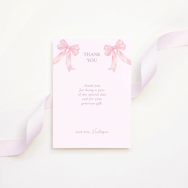 Girly Pink Bows Elegant Bridal Shower Thank You Card (Creator Uploaded)