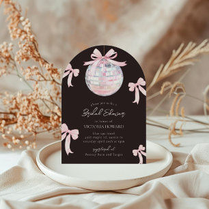 Girly Pink Bows Shiny Disco Ball Bridal Shower Invitation