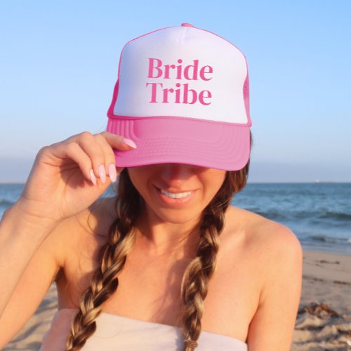 Girly Pink Bride Tribe Minimalist Bachelorette Trucker Hat