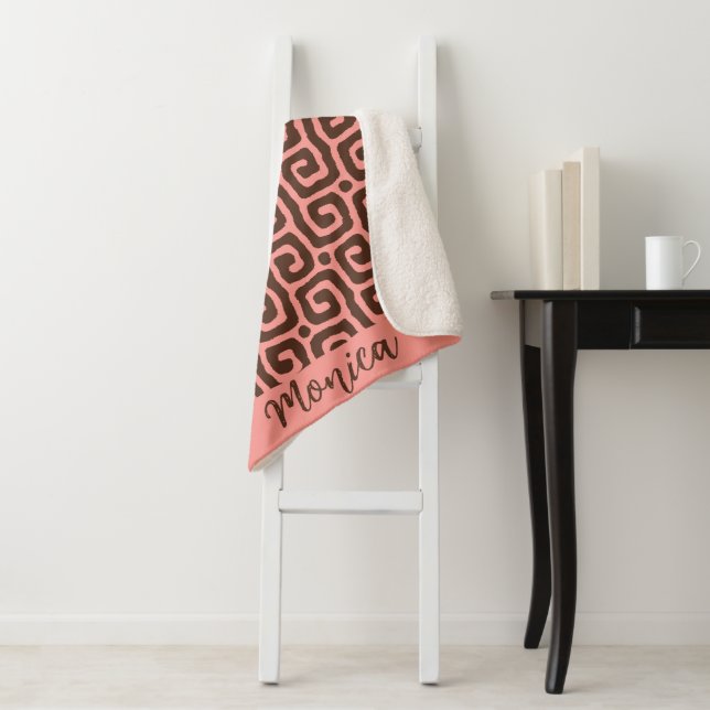 Girly pink &brown Abstract  monogram name pattern Sherpa Blanket (In Situ)