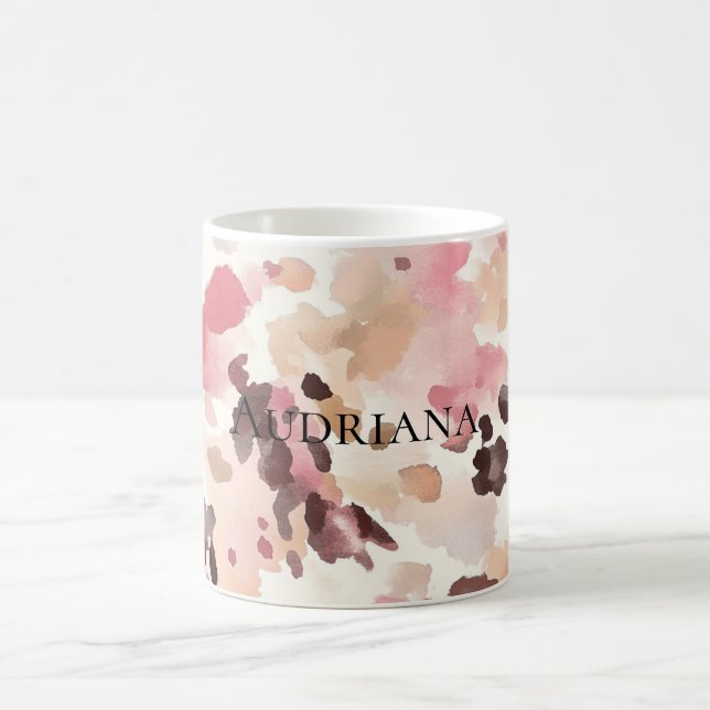 Girly Pink Brown Cream Leopard Animal Print Coffee Mug (Center)