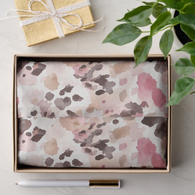Girly Pink Brown Cream Leopard Animal Print Tissue Paper (Gift)