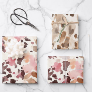 Girly Pink Brown Cream Leopard Animal Print Wrapping Paper Sheets
