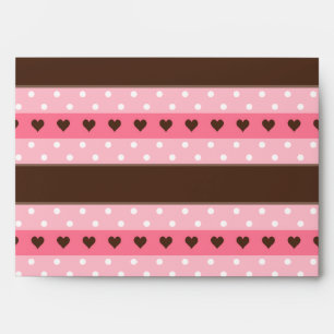 Girly Pink & Brown Stripes and Polka Dots Pattern Envelope