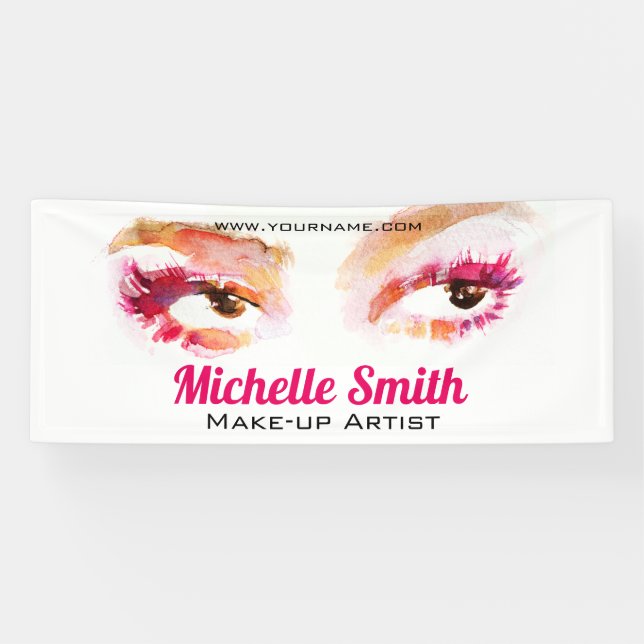 Girly Pink Brown Watercolor Eye Makeup Artist Banner (Horizontal)