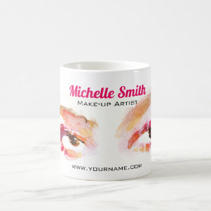 Girly Pink Brown Watercolor Eye Makeup Artist Coffee Mug