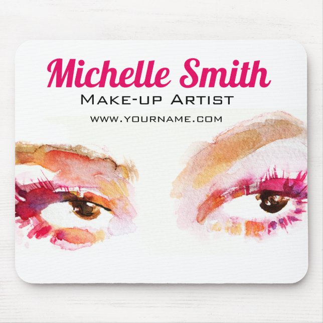 Girly Pink Brown Watercolor Eye Makeup Artist Mouse Pad (Front)