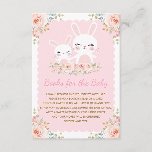 Girly Pink Bunny Rabbit Baby Shower Book Request Enclosure Card