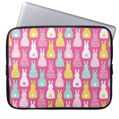 Girly pink bunny rabbit pattern laptop sleeve