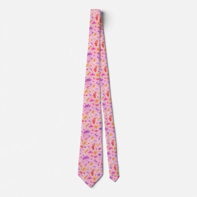 Girly Pink Butterflies Hearts Neck Tie (Front)