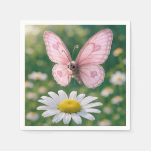 Girly Pink Butterfly and White Daisy Napkins