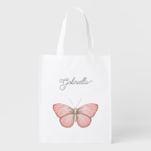 Girly Pink Butterfly Grocery Bag