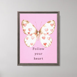 Girly Pink Butterfly Hearts Canvas Print