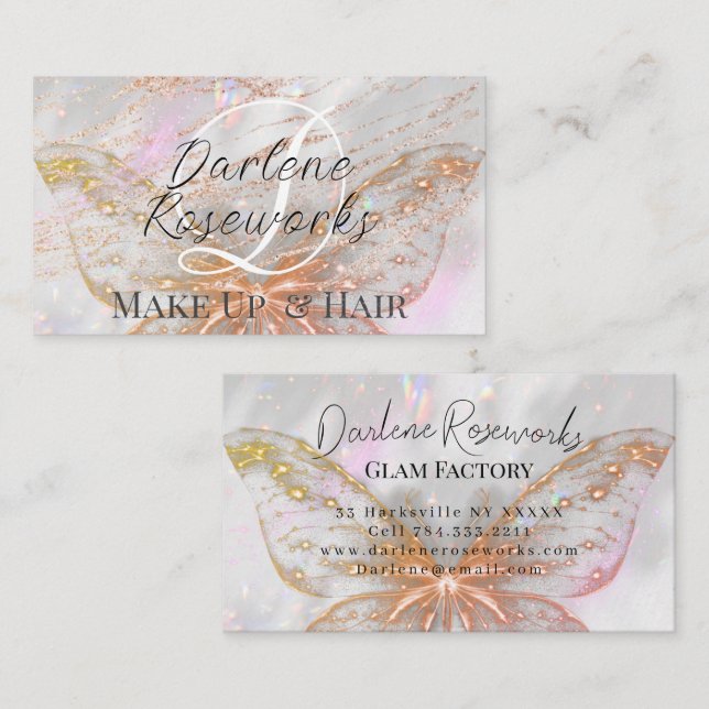 Girly Pink Butterfly Sparkle Hair Salon  Business Card (Front/Back)