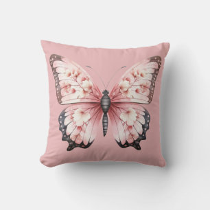 Girly Pink Butterfly Throw Pillow