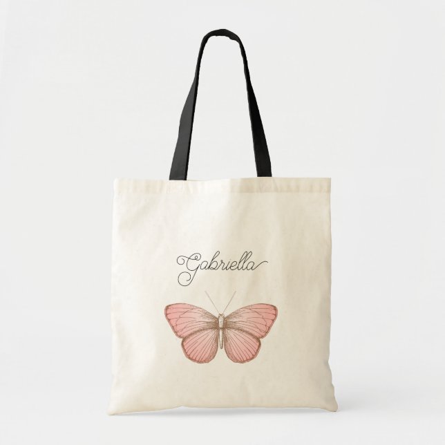 Girly Pink Butterfly Tote Bag (Front)