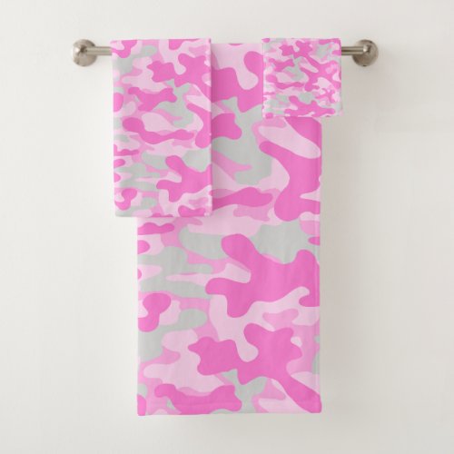 Girly Pink Camo Pattern  Bath Towel Set